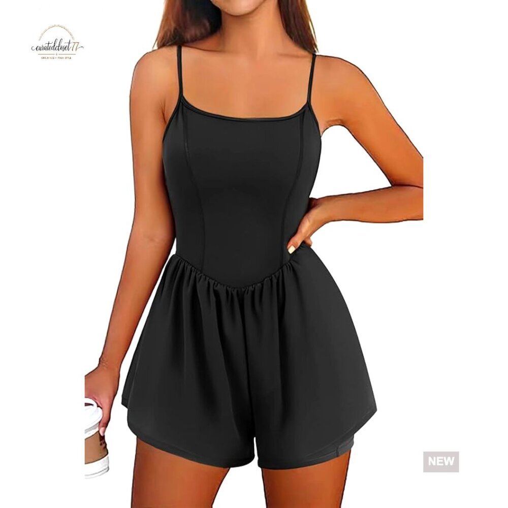 Slim Fit Jumpsuit with Built-In Shorts, Adjustable Straps, Gym Wear